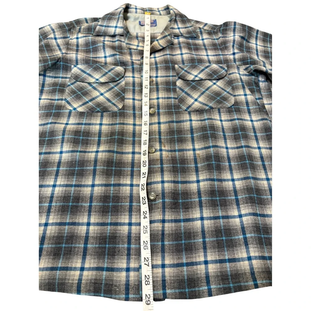Vintage 50's 60's Pendleton Plaid Board Shirt Short Sleeve M Classic Loop Collar